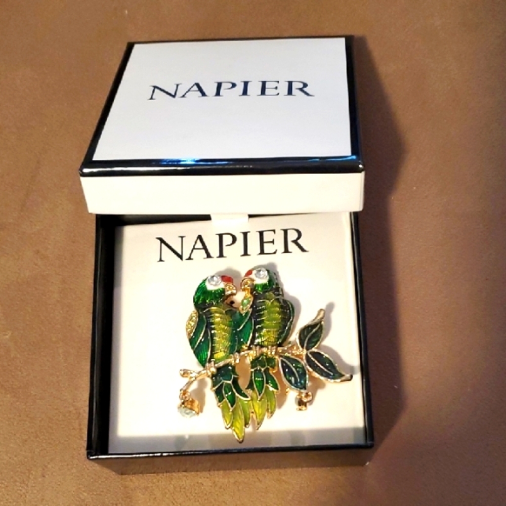 Napier Vibrant Green and Gold Parrot Brooch